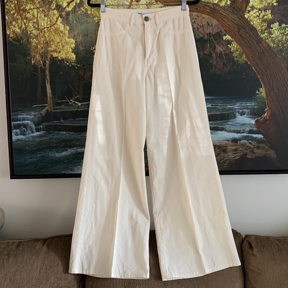 Zara Pants - Zara Women’s Wide Leg High Rise Pants Trousers US Size 4 Cream Color